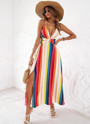 Длинное открытое разноцветное платье от shein