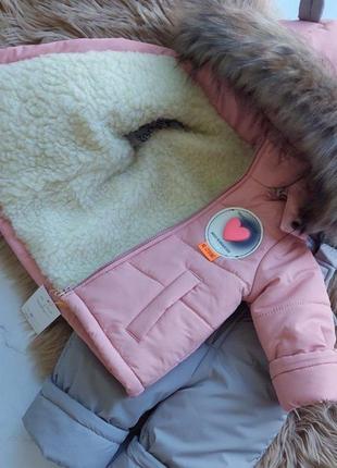 Зимовий комбінезон на овчині для дівчинки 1-6 років (92 98 104 110 116) дитячий роздільний комплект з капюшоном і вушками- зима