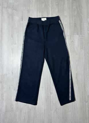 Теплые спортивные широкие брюки палаццо темно синие с лампасами1 фото