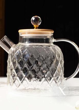 Чайник заварник ромб скляний, 1500 мл2 фото