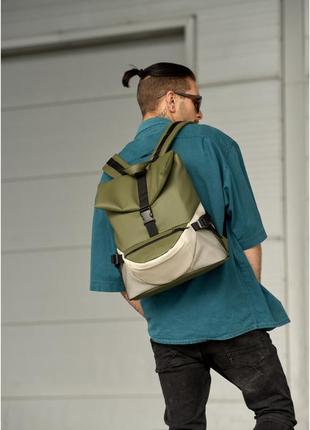 🆕  мужской кожаный рюкзак renedouble хаки 🟢2 фото
