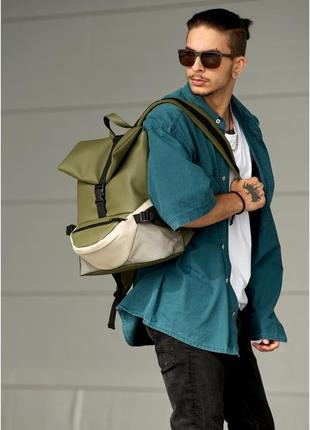 🆕  мужской кожаный рюкзак renedouble хаки 🟢3 фото