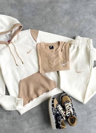 Костюм спортивный в стиле nike худи двухнить туреченица черный беж