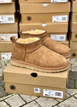 Угги замшеві на хутрі ugg classic ultra mini black suede