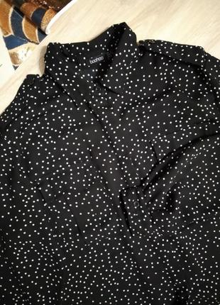 Стильная тонкая рубашка блузка кофточка черная в горох6 фото