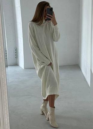 Тёплое вязаное платье миди зелёное чёрное белое кемел серое туника длинный макси свитер гольф водолазка свободное оверсайз для беременных турция