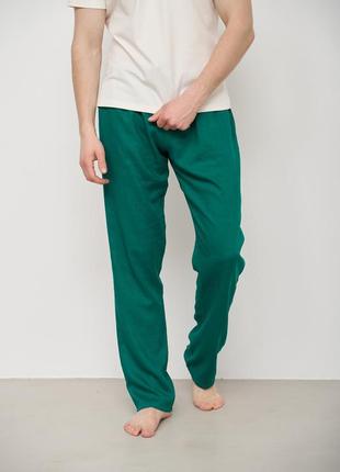 Штаны мужские для дома лен linen зеленые4 фото