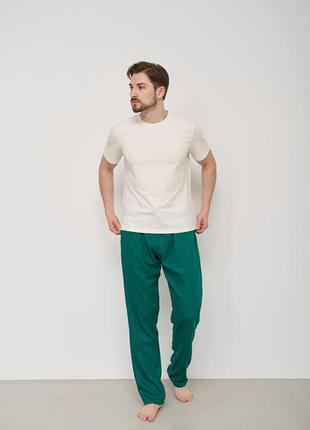Штани чоловічі для дому льон linen зелені