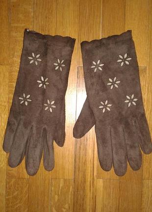 Нові шкіряні зручні і теплі рукавички шоколадного кольору s р.