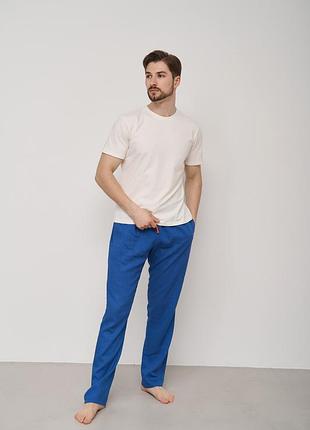 Штаны мужские для дома лен linen синие