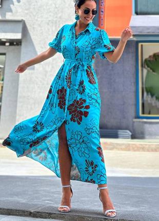 Принтована сукня-сорочка з високоякісного турецького матеріалу.1 фото