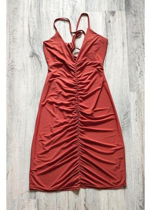 Фирменное платье сарафан терракотовое вечернее элегантное кэжуал винтажное коктельное трендовое