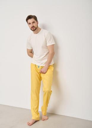 Штани чоловічі для дому льон linen жовті1 фото