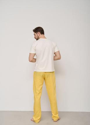 Штани чоловічі для дому льон linen жовті6 фото