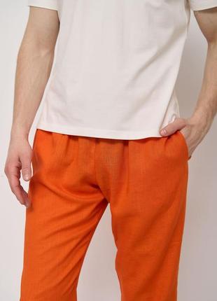 Штаны мужские для дома лен linen оранжевые7 фото