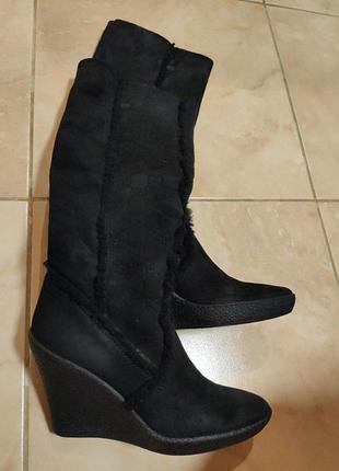 Сапоги зимние gucci замшевые мех танкетка