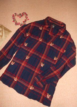 Сорочка в клітку з вишивкою 100% котон - 44-46