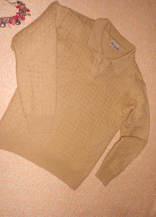 Шерстяной свитер polo фактурной вязки - с заниженным плечом 44-46 р6 фото