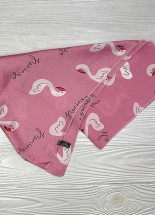 Красивый женский платок аксессуар материал атлас цвет розовый принт фламинго7 фото