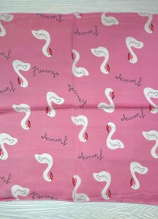 Красивый женский платок аксессуар материал атлас цвет розовый принт фламинго4 фото