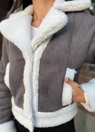 Дубленка с мехом короткая женская белая размер s, m, l, xl | куртка женская барашек теплая6 фото