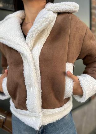 Дубленка с мехом короткая женская белая размер s, m, l, xl | куртка женская барашек теплая8 фото