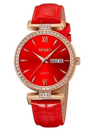 Женские наручные кварцевые часы skmei 2090rgrd rose gold-red