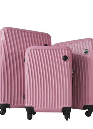 Комплект чемоданов fly 2062 набор 3 штуки, 4-колеса розовый1 фото