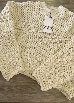 Zara  свитер  крупной вязки ажурный7 фото