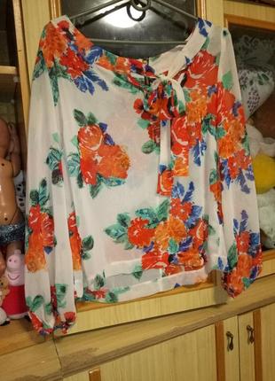 Шифоновая легкая тонкая блузка рубашка цветочный принт1 фото