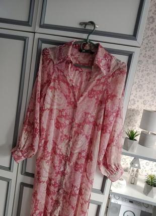 Шифоновое платье -рубашка,миди,zara,новая коллекция.4 фото