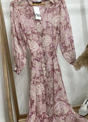 Шифоновое платье -рубашка,миди,zara,новая коллекция.8 фото