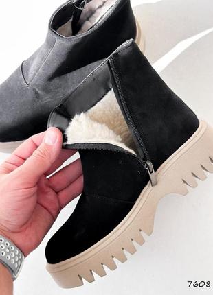 Топовые черные зимние женские ботинки,челси,бежевые, замшевые/замша-женская обувь на зиму 2023-20243 фото