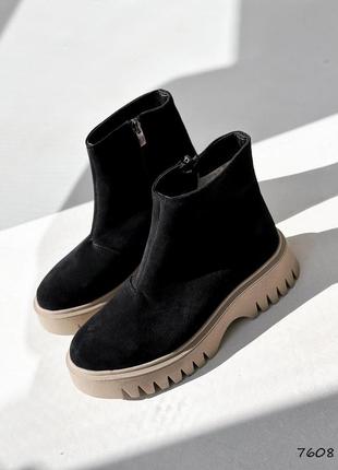 Топовые черные зимние женские ботинки,челси,бежевые, замшевые/замша-женская обувь на зиму 2023-20242 фото