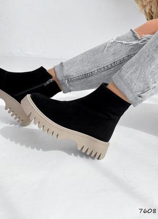 Топовые черные зимние женские ботинки,челси,бежевые, замшевые/замша-женская обувь на зиму 2023-20244 фото