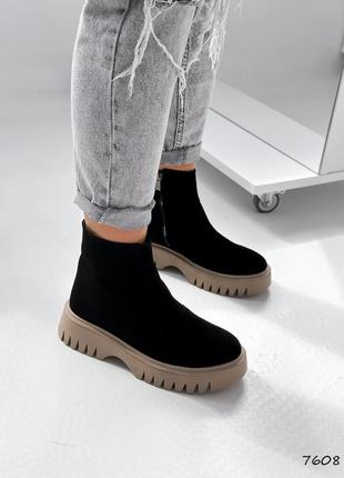 Топовые черные зимние женские ботинки,челси,бежевые, замшевые/замша-женская обувь на зиму 2023-20245 фото