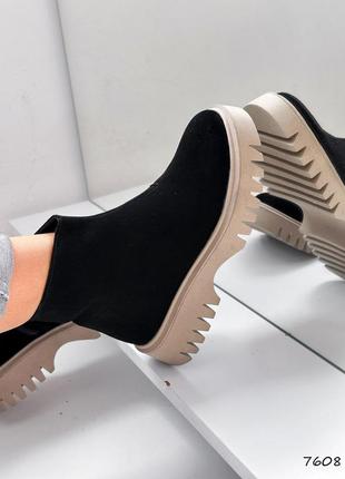 Топовые черные зимние женские ботинки,челси,бежевые, замшевые/замша-женская обувь на зиму 2023-20246 фото