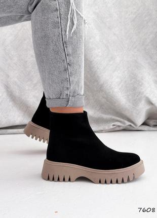 Топовые черные зимние женские ботинки,челси,бежевые, замшевые/замша-женская обувь на зиму 2023-20247 фото