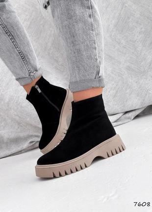 Топовые черные зимние женские ботинки,челси,бежевые, замшевые/замша-женская обувь на зиму 2023-20249 фото