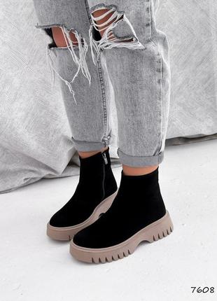 Топовые черные зимние женские ботинки,челси,бежевые, замшевые/замша-женская обувь на зиму 2023-202410 фото