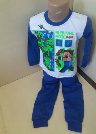 Тонкая демисезонная пижама для мальчика майнкрафт minecraft синяя размер 92 98 104 110 116