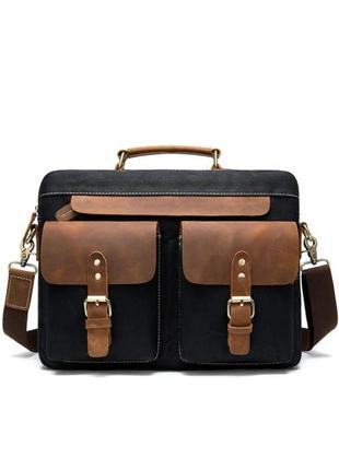 Чоловіча сумка-портфель текстильна зі шкіряними вставками2 фото