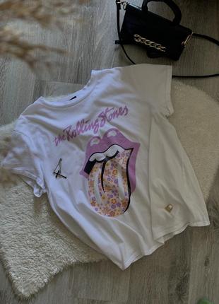 The rolling stones футболка біла, жіноча, рожева