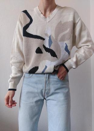 Винтажный свитер шелковый джемпер хлопок пуловер лонгслив реглан кофта шелк коттон рами свитер бежевый джемпер3 фото