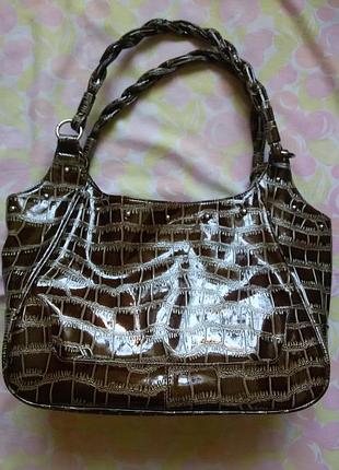 Сумка фирменная sagharbor, глянцевый крокодил, вместительная
