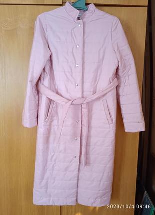 Нежное розовое ультра тонкий пуховик демисезонное пальто курточка удлиненная s the lace5 фото