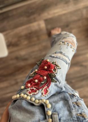 Рубашка женская джинсы с нашивками4 фото