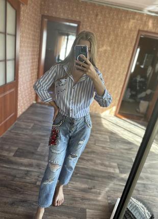 Рубашка женская джинсы с нашивками3 фото