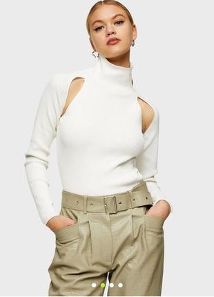 Біла кофта белая кофта джемпер свитер в рубчик с высокой горловиной от topshop1 фото