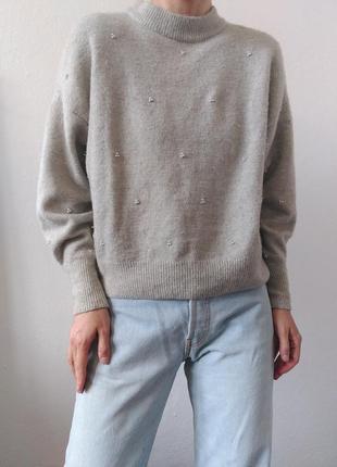 Серый свитер шерстяной джемпер h&amp;m свитер шерсть джемпер пуловер реглан лонгслив кофта серая